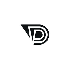 Initials Letter D P, Vector Design Of Pointed Folding Paper Logo, Abstract Concept of Black Color,   
