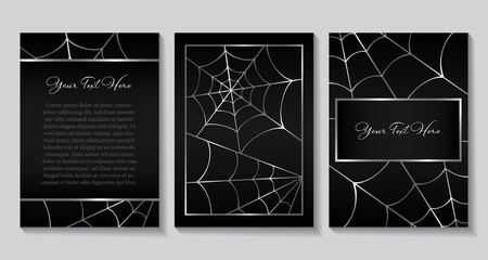 A set of Halloween card designs with spider webs
