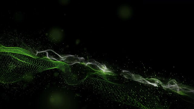 Futuristic eco animation with wave object and glitter particles in slow motion, 4096x2304 loop 4K