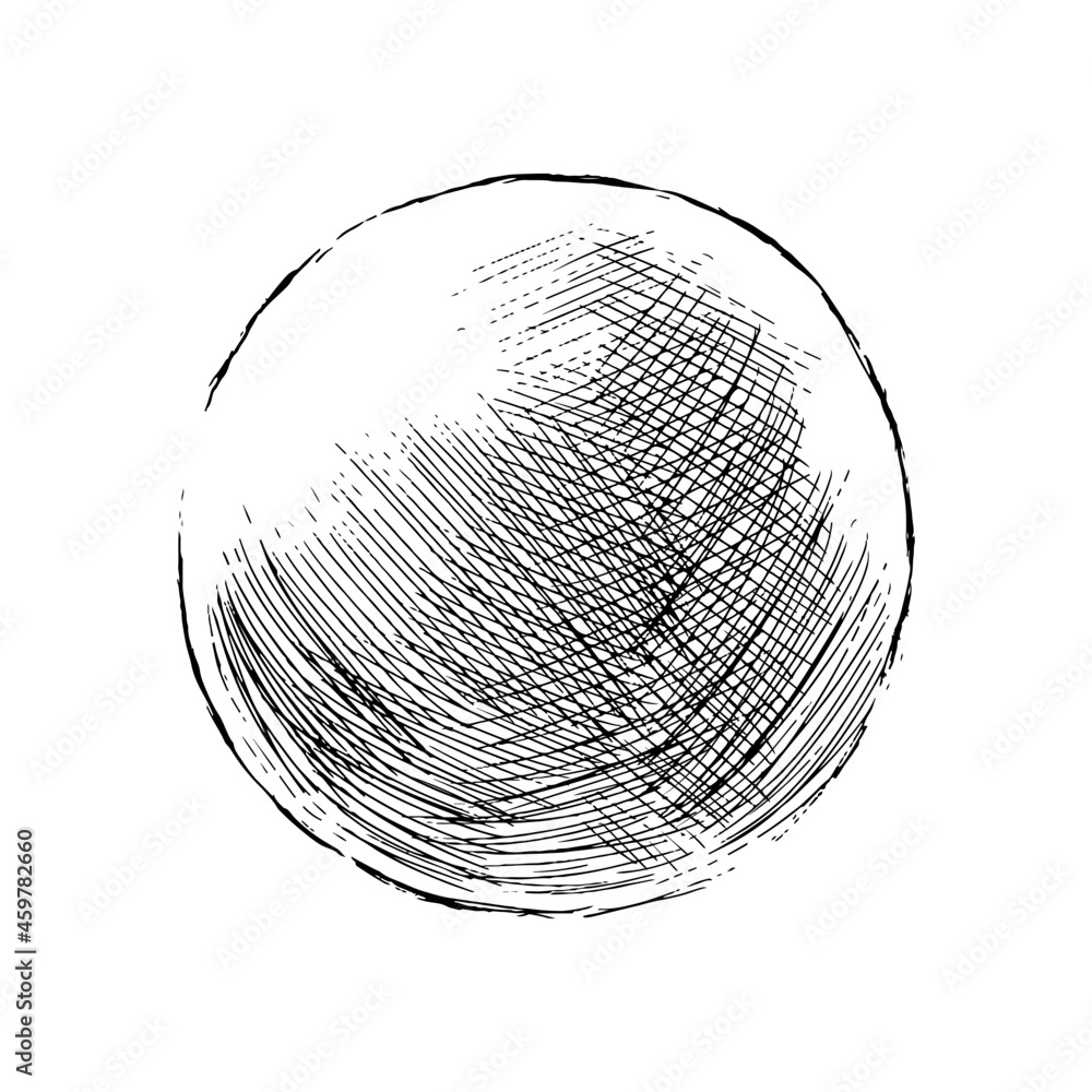 Wall mural hand drawn shaded spheres. simple black pen and ink doodle sketches of circles with different types 