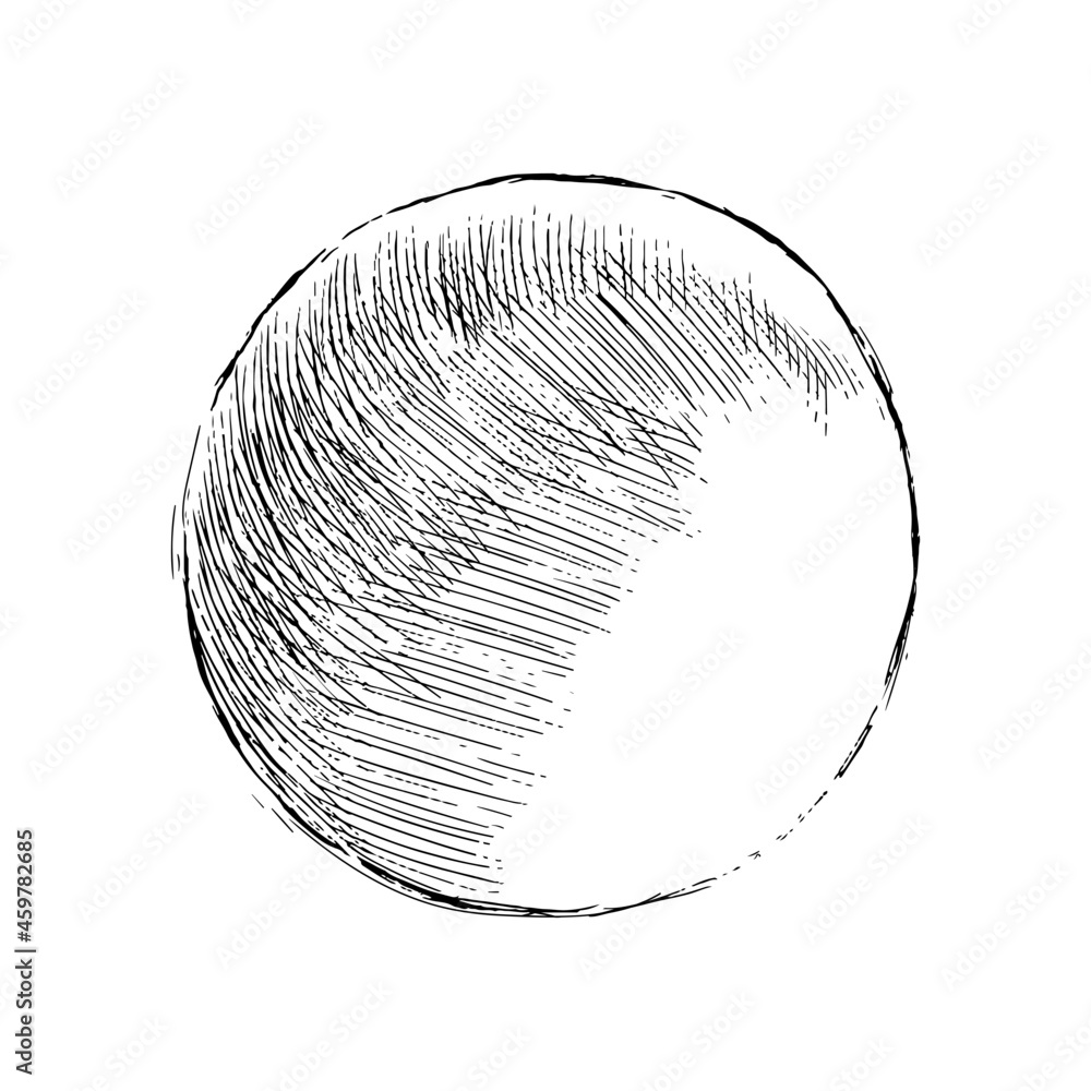 Wall mural hand drawn shaded spheres. simple black pen and ink doodle sketches of circles with different types 