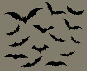 Bats Black Objects Vector Signs Symbols  Illustration With Brown Background