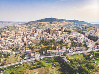 Fototapeta na wymiar Tricarico town, Matera, basilicata region in southern Italy. Aerial view. vintage post production