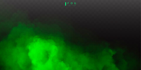 Green fog or smok. Realistic fog. Atmosphere mist effect and smoke clouds isolated on transparent background. Vector abstract cloud texture