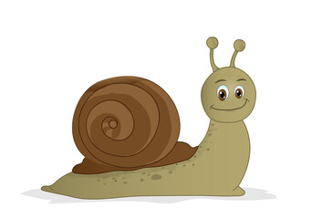 Fröhliche Schnecke  Weinbergschnecke,
Vektor Illustration isoliert auf weißem Hintergrund
