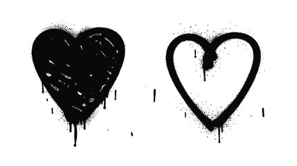 Set of unique hand drawn hearts. Painted and graffiti vector design elements. 