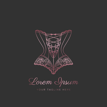Logo for a lingerie boutique, wedding Studio, or fashion designer's salon. Vintage lace corset with pink gold lines