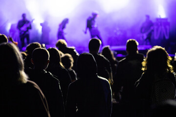 Plakat crowd at concert and silhouettes in stage lights
