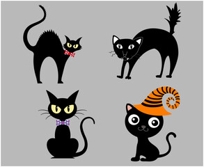 Cats Black Objects Signs Symbols Vector Illustration With Gray Background