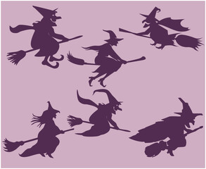Witch Halloween Objects Signs Symbols Vector Illustration Abstract With Purple Background