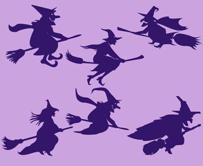 Witch Halloween Objects Signs Symbols Vector Illustration Abstract With Purple Background