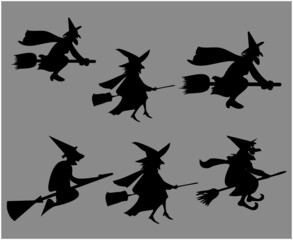 Witch Halloween Black Objects Signs Symbols Vector Illustration Abstract With Gray Background