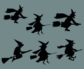 Witch Halloween Black Objects Signs Symbols Vector Illustration Abstract With Gray Background