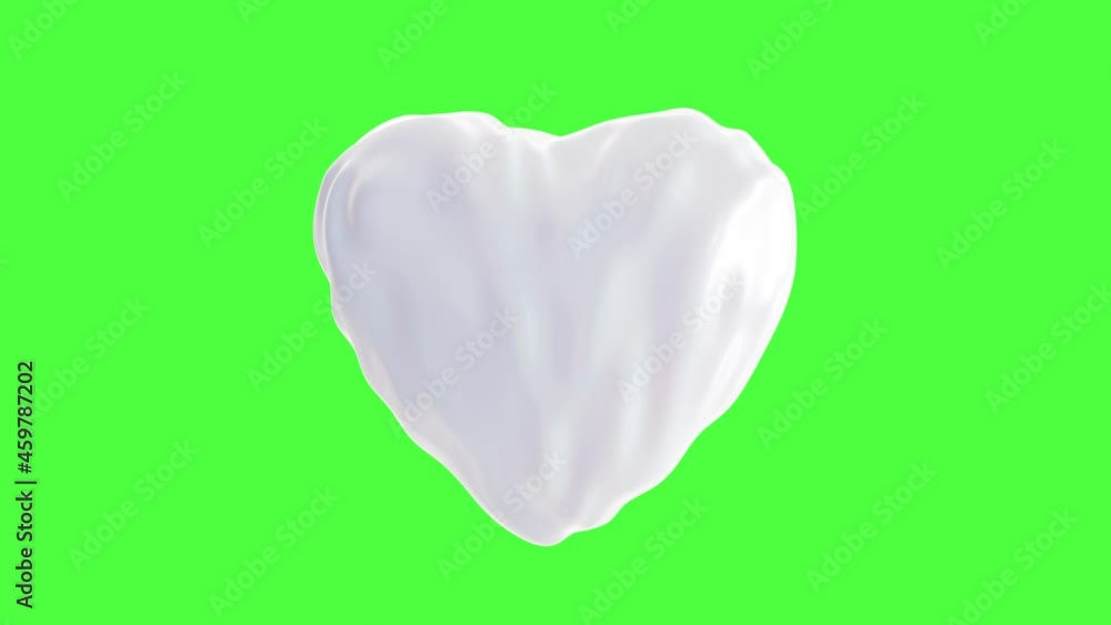 Poster realistic looping 3d animation of the waving liquid milk or cream heart rendered in uhd with alpha m