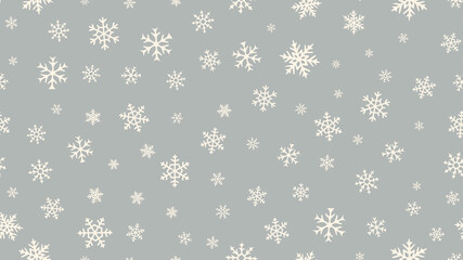 Snowflakes seamless background. Elegant pattern with hand drawn white snowflakes on light gray backdrop. Winter holidays theme, Christmas and New Year texture. Stylish repeat design for decor, print
