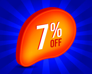7% OFF Sale 3d Sign. Special Offer Marketing Ad. 7 Percent Discount  Tag. Promotion Price icon