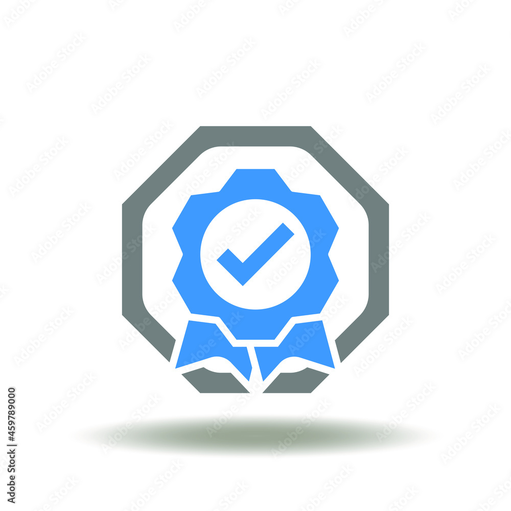 Poster vector illustration of hexagon with reward or stamp with check mark. symbol of quality control. icon