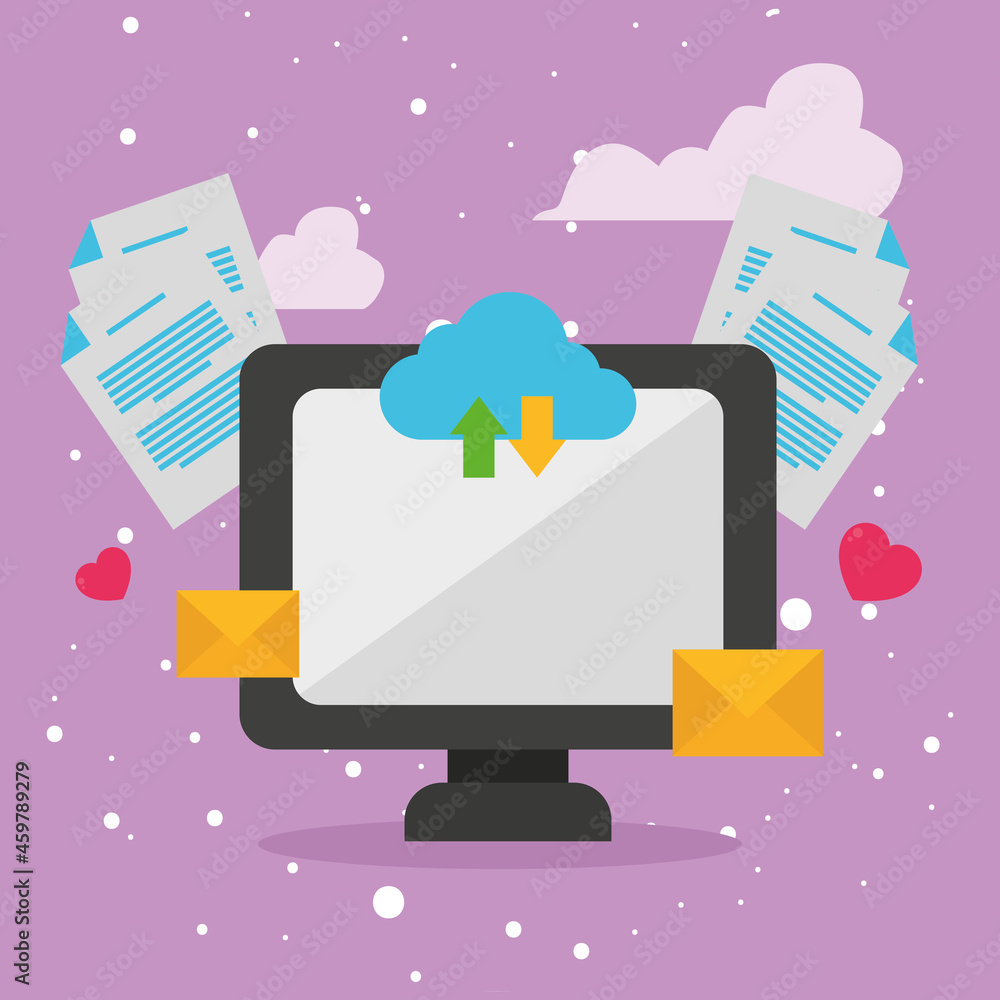 Poster computer cloud computing and icons