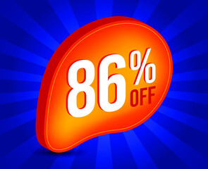 86% OFF Sale 3d Sign. Special Offer Marketing Ad. 86 Percent Discount  Tag. Promotion Price icon