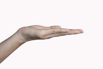 Close-up Of Human Hand presenting on white background with clipping path.