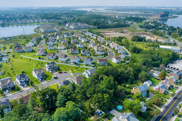 Small American town near pond in Sayreville New Jersey