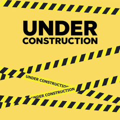 Website under construction page. Warning tape banner