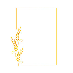 Gold frame with flowers. A postcard with golden spikelets. Vector illustration.