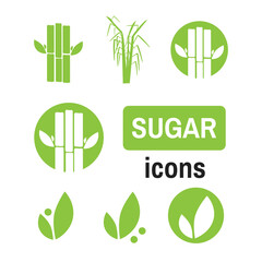 Cane sugar sugarcane. Sugar cane flat icons set illustration vector