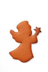 The hand-made eatable gingerbread fairy on white background - 459791695