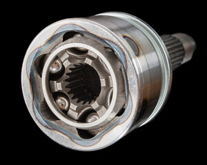 CV Joint, constant velocity joints. Part wheel of the car, isolated on black background, with...