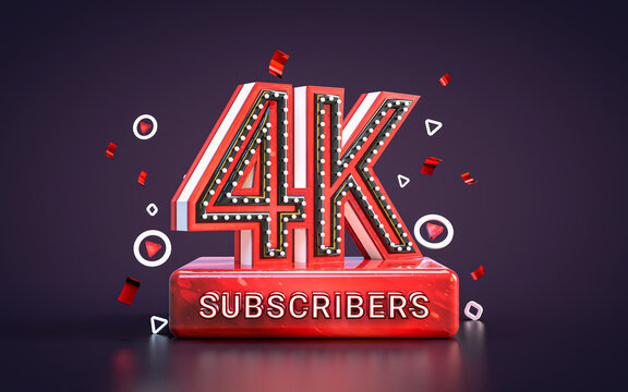 4k subscribers celebration. Four thousand followers social media congratulation card 3d render