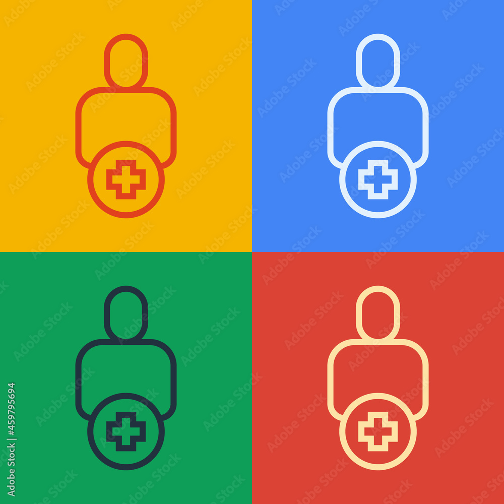 Aufkleber pop art line add to friend icon isolated on color background. vector