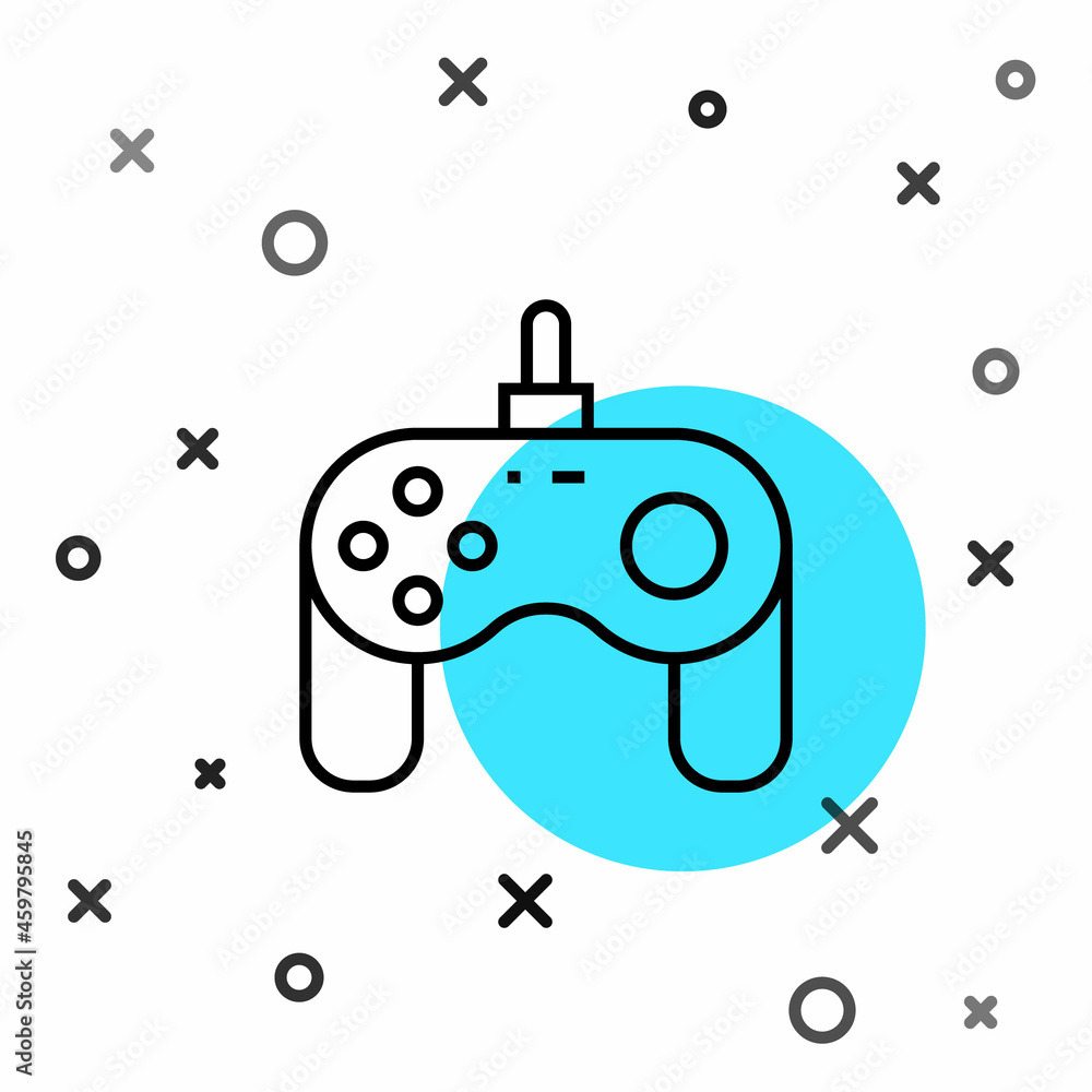 Poster black line gamepad icon isolated on white background. game controller. random dynamic shapes. vector