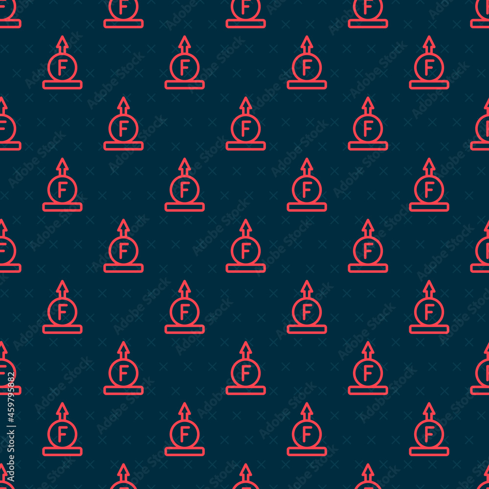 Poster red line force of physic formula calculation icon isolated seamless pattern on black background. vec