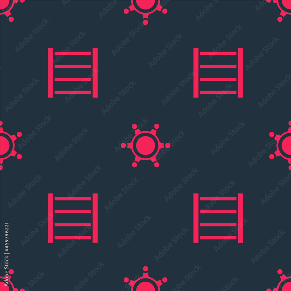 Poster set prison window and hexagram sheriff on seamless pattern. vector