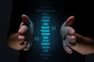 Concept with different international languages and their translation in graphic design with chat...