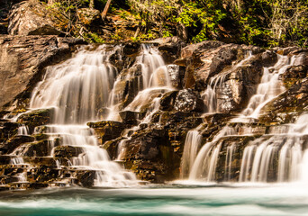 A Section of Dancing Cascade Falls in Glacier National Park, Montana, USA