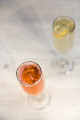 Two Champagne Cocktails - Overhead - Soft Focus
