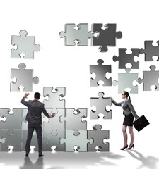 Business concept of teamwork with puzzle pieces