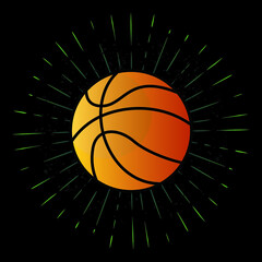 Vintage basket ball with sunburst on grunge background