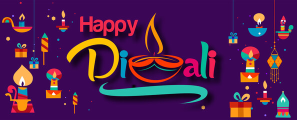 Happy Diwali, Festival of lights ,Vector illustration and Beautiful greeting card for celebration of shubh deepawali - 459798673