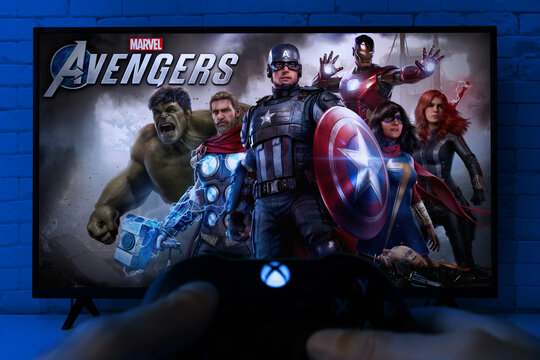 Man playing Avengers game on Xbox Game Pass, 28th Sep, 2021, Sao Paulo, Brazil.
