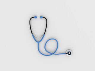 Blue color Stethoscope on white background. 3D rendered illustration of medical equipment.