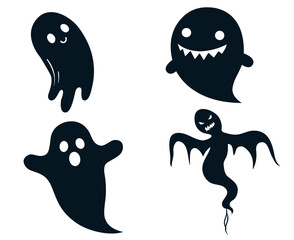 Ghosts Blue Objects Signs Symbols Vector Illustration With White Background