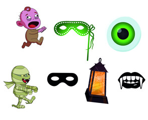 Objects Halloween Signs Symbols Vector Illustration Abstract With White Background