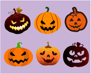 Pumpkin Halloween Objects Signs Symbols Vector Illustration Abstract With Purple Background