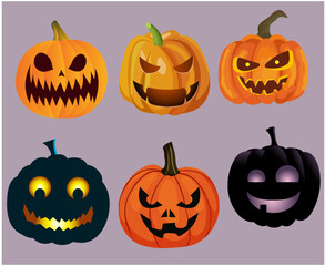 Pumpkin Halloween Objects Signs Symbols Vector Illustration Abstract With Purple Background