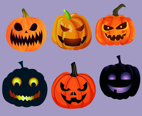 Pumpkin Halloween Objects Signs Symbols Vector Illustration Abstract With Purple Background