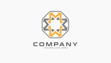 Intial M and W  Logo.  ambigram letter M W that forms an octagon . Useble for Group and Company Llogos, Flat Design logo Template, Vector Illustration