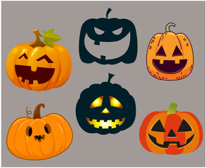 Pumpkin Halloween Objects Signs Symbols Vector Illustration Abstract With Black Background
